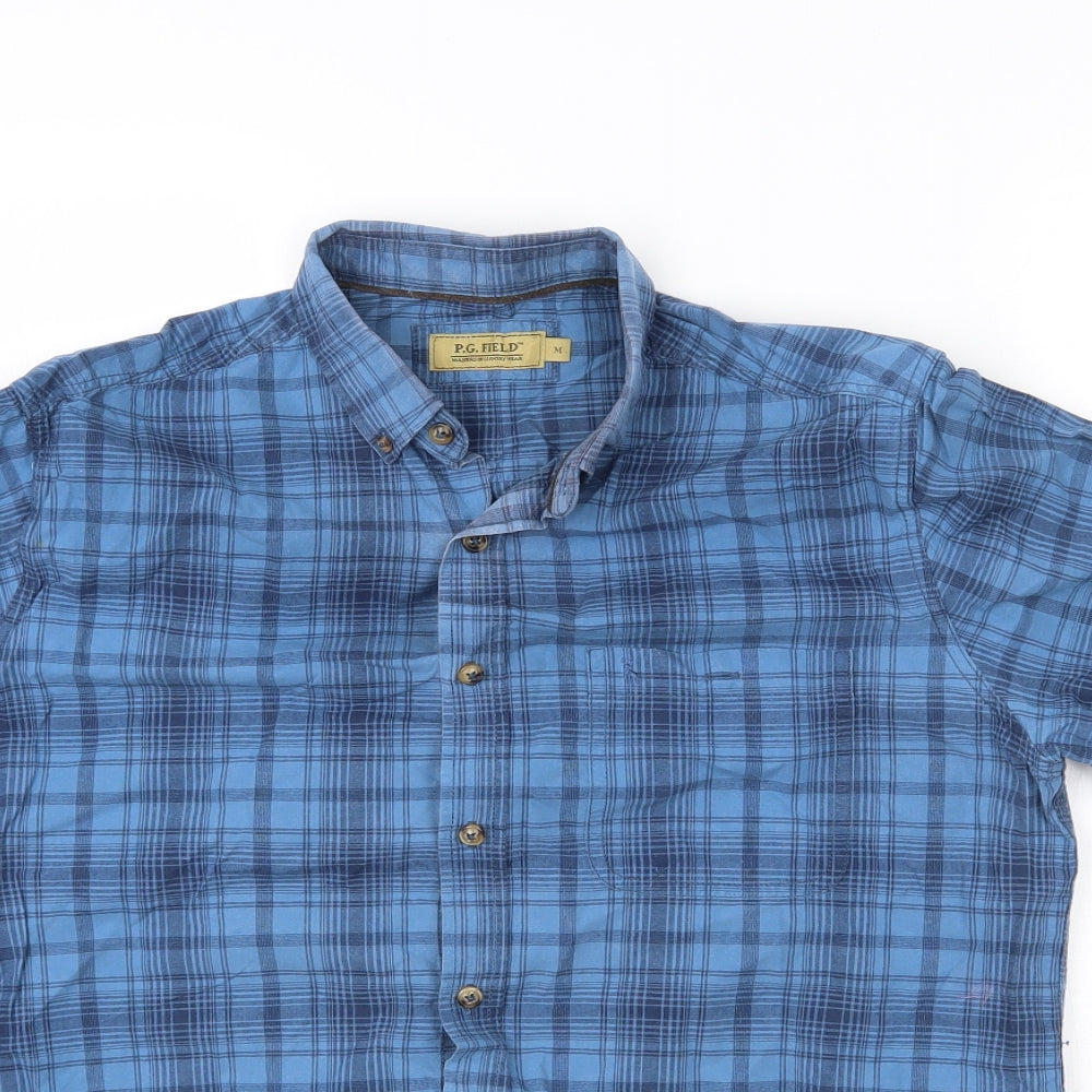 P.G. Field Mens Blue Plaid   Button-Up Size M
