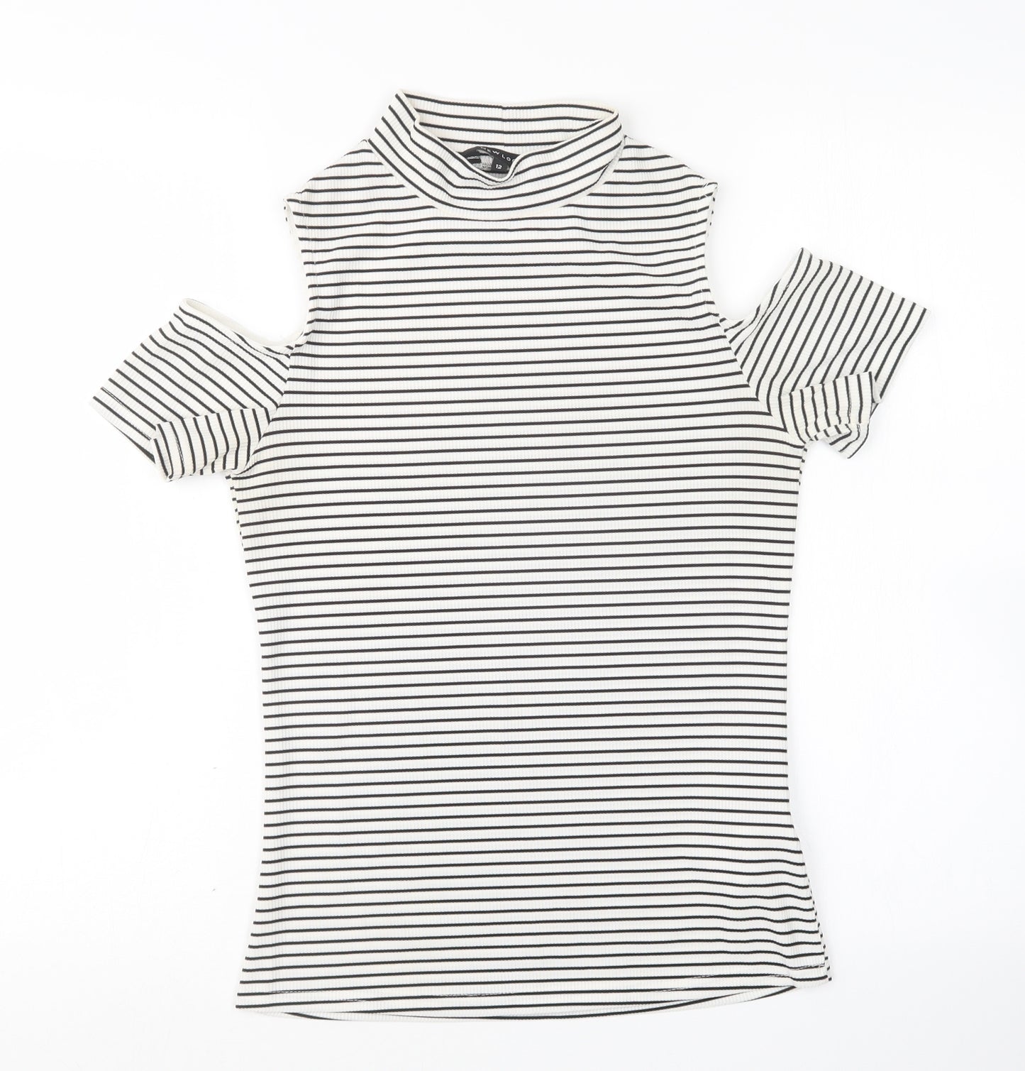 New Look Womens Black Striped  Basic T-Shirt Size 12