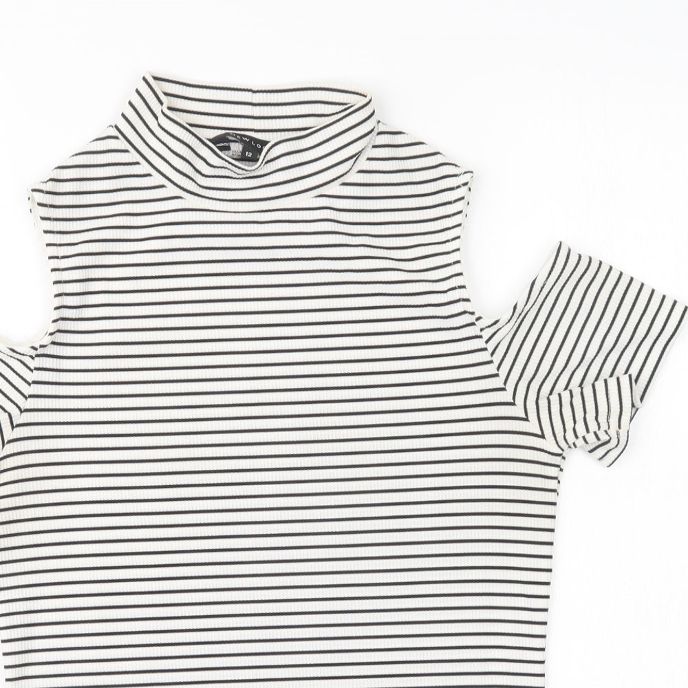 New Look Womens Black Striped  Basic T-Shirt Size 12