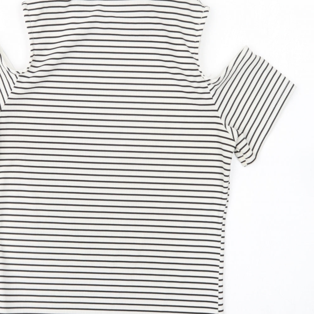 New Look Womens Black Striped  Basic T-Shirt Size 12