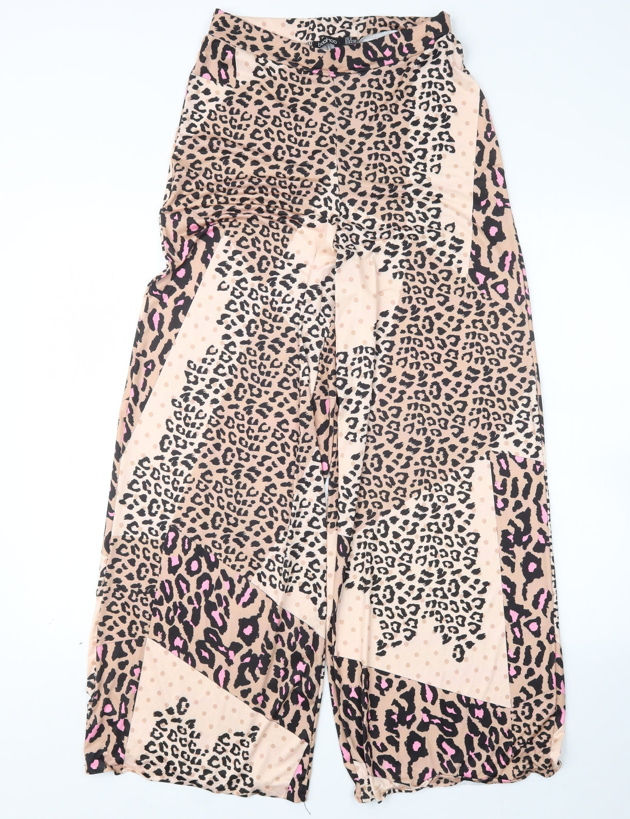 Boohoo Womens Beige Animal Print  Trousers  Size 12 L28 in