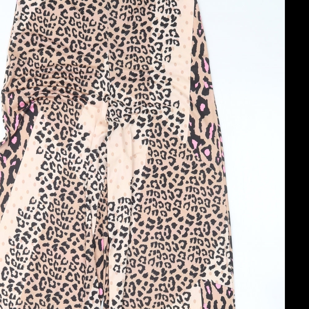 Boohoo Womens Beige Animal Print  Trousers  Size 12 L28 in