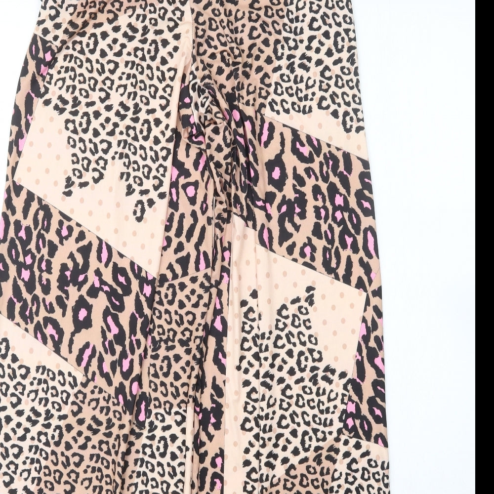Boohoo Womens Beige Animal Print  Trousers  Size 12 L28 in