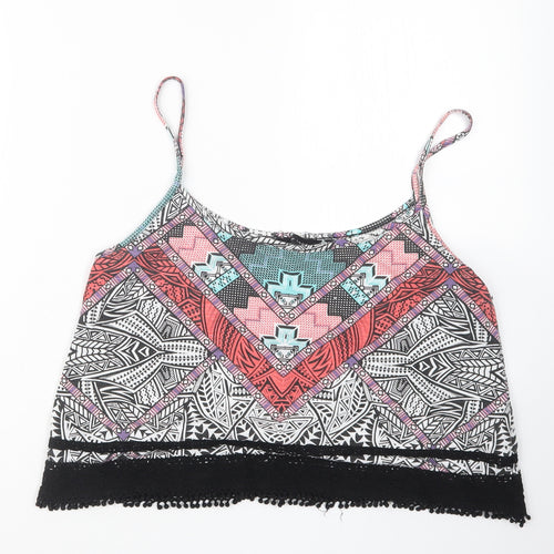 New Look Womens Black Geometric  Cropped T-Shirt Size 14