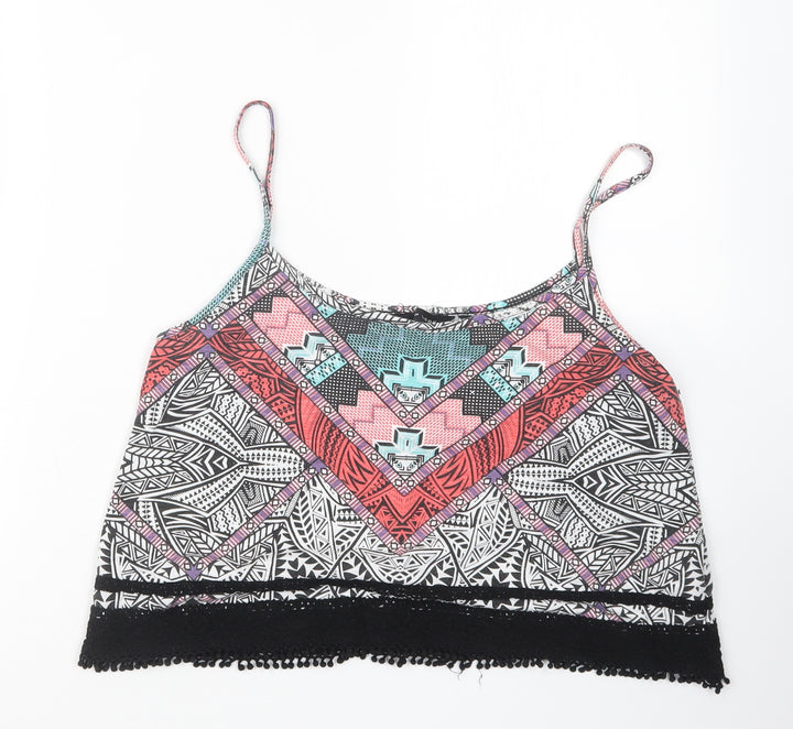New Look Womens Black Geometric  Cropped T-Shirt Size 14