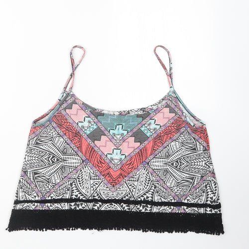 New Look Womens Black Geometric  Cropped T-Shirt Size 14