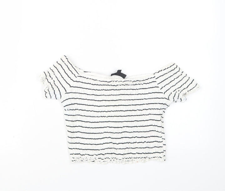 Topshop Womens Blue Striped  Cropped T-Shirt Size 10