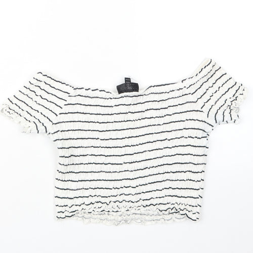 Topshop Womens Blue Striped  Cropped T-Shirt Size 10