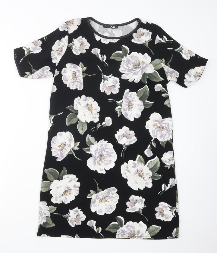 Quiz Womens Black Floral Shirt Dress Size 10