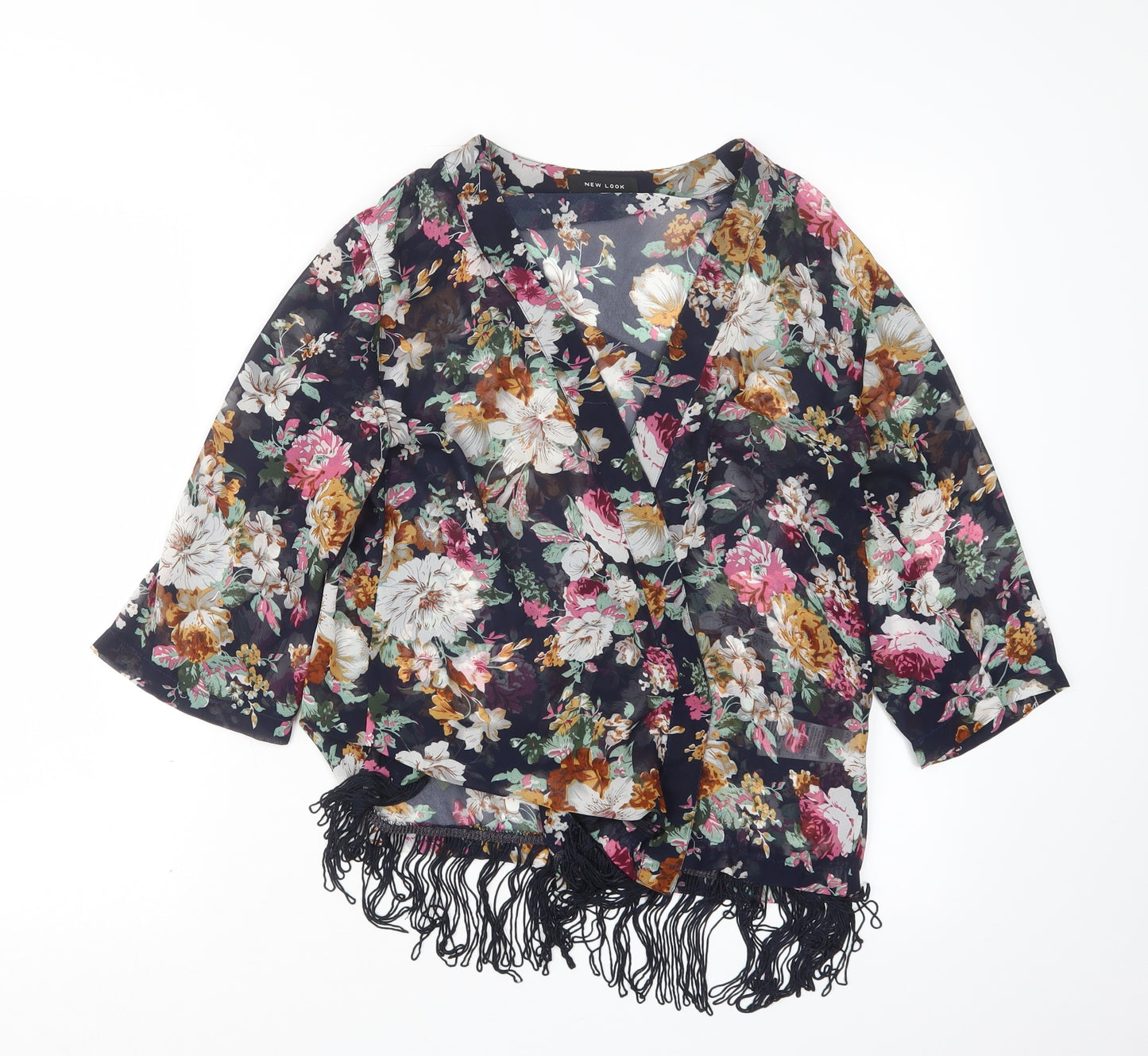 New Look Womens Blue Floral  Kimono Jacket Size 12