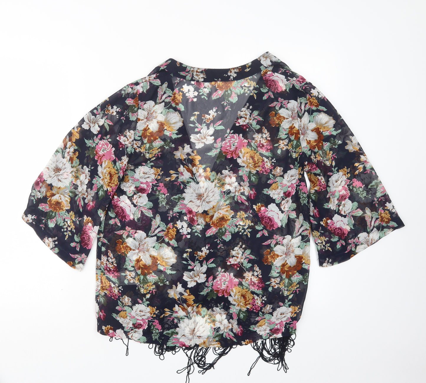 New Look Womens Blue Floral  Kimono Jacket Size 12