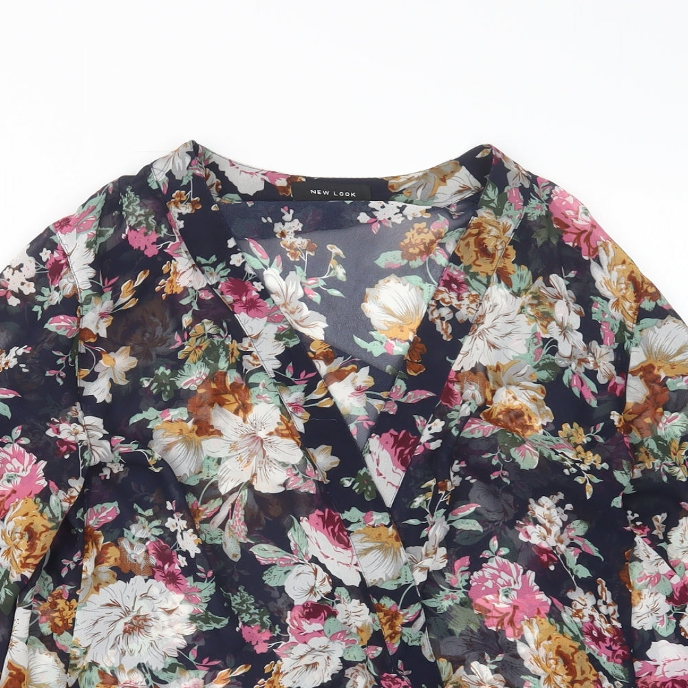 New Look Womens Blue Floral  Kimono Jacket Size 12