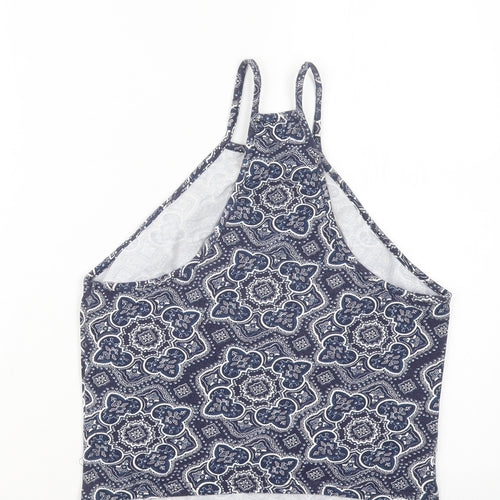 New Look Womens Blue Geometric  Basic T-Shirt Size 12