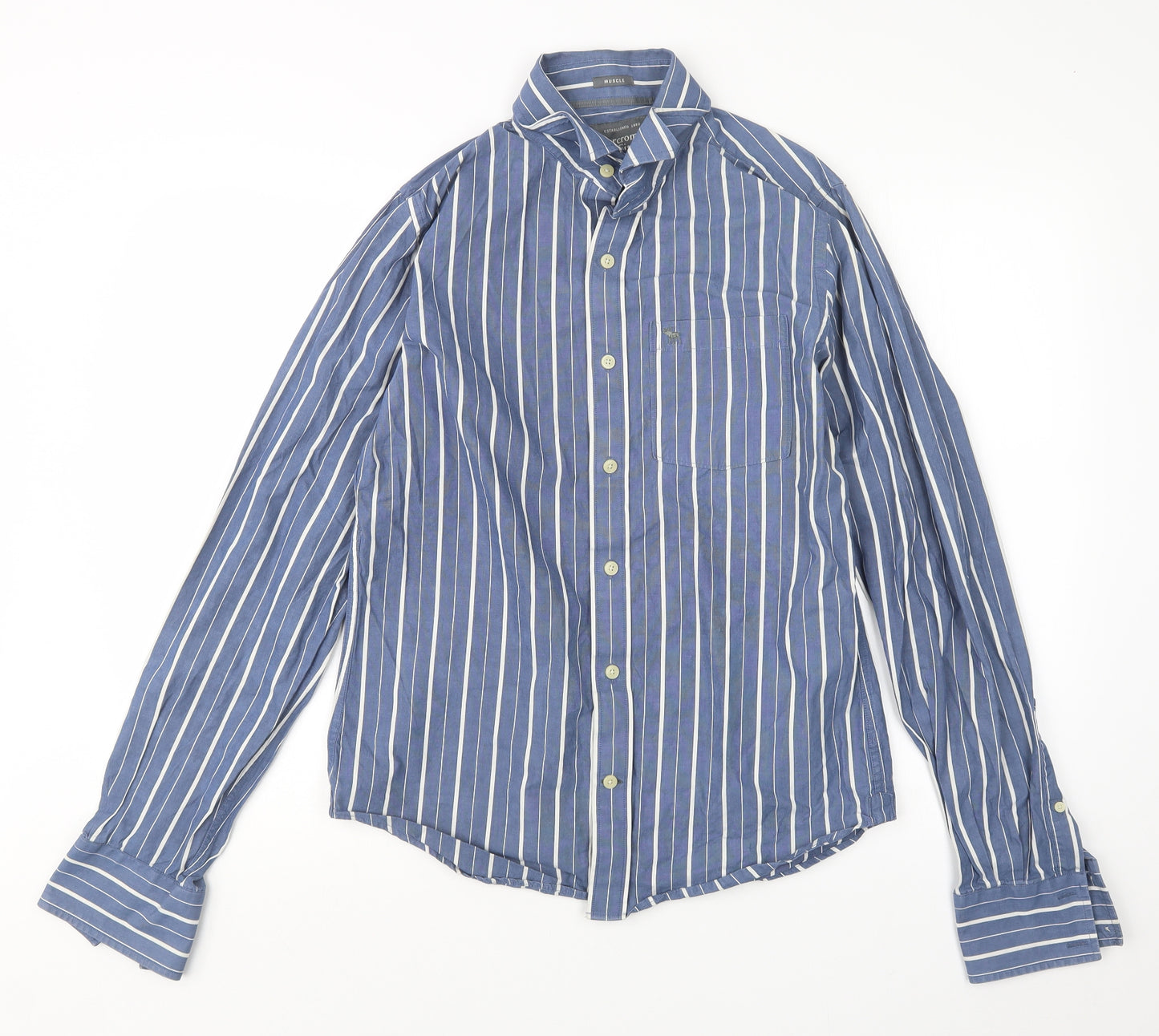 Abercrombie & Fitch Mens Blue Striped   Button-Up Size M