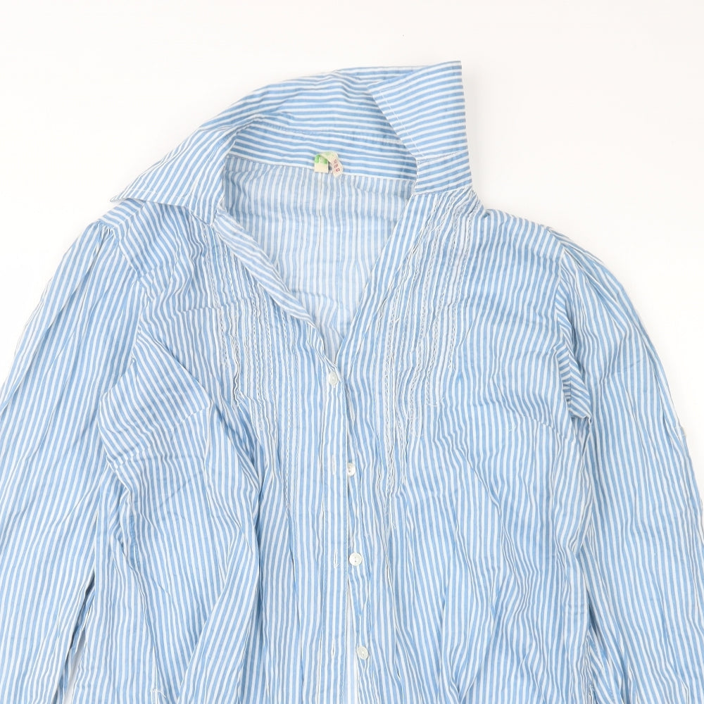 Denim Co. Womens Blue Striped  Basic Button-Up Size 12
