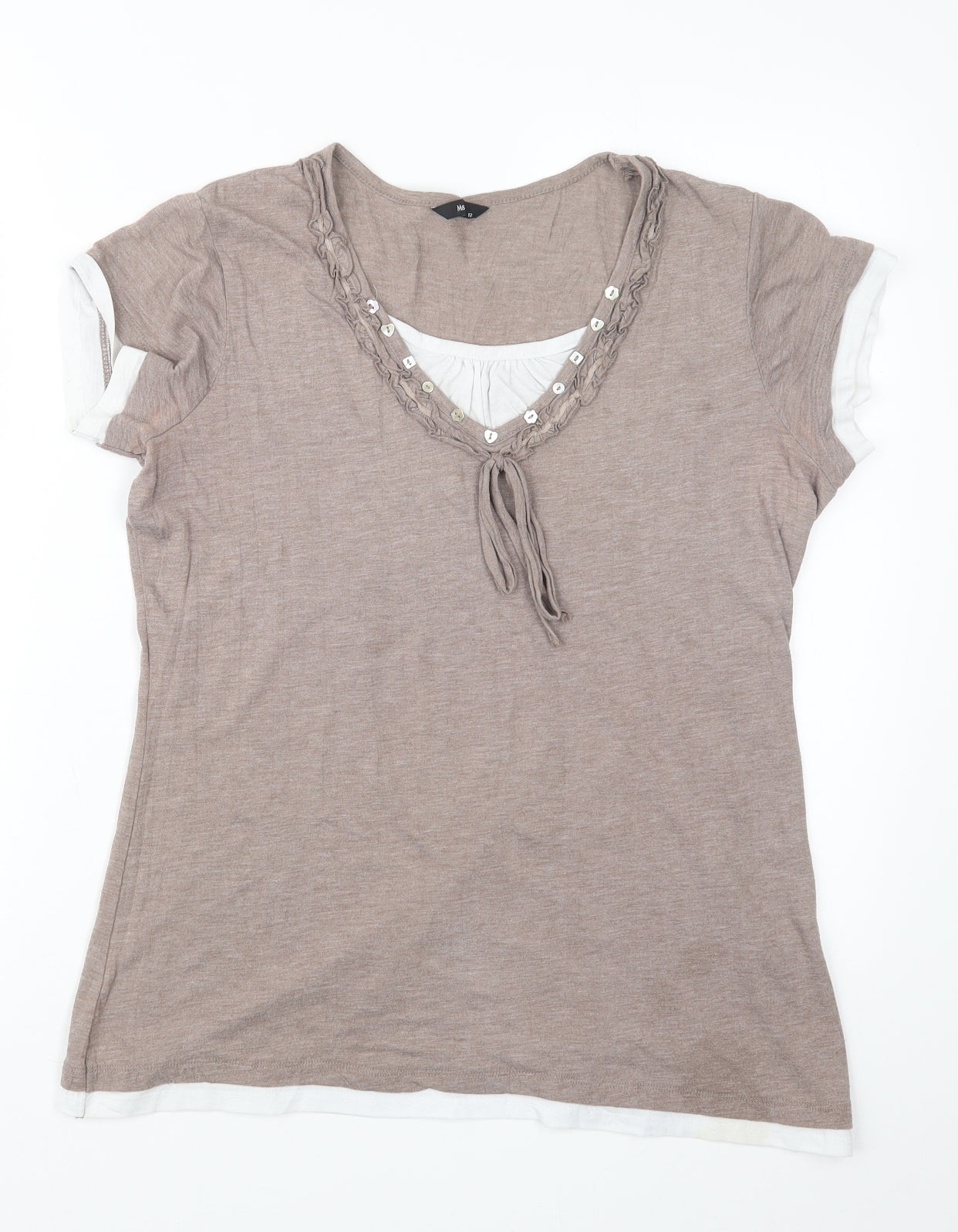 M&Co Womens Brown   Basic T-Shirt Size 12