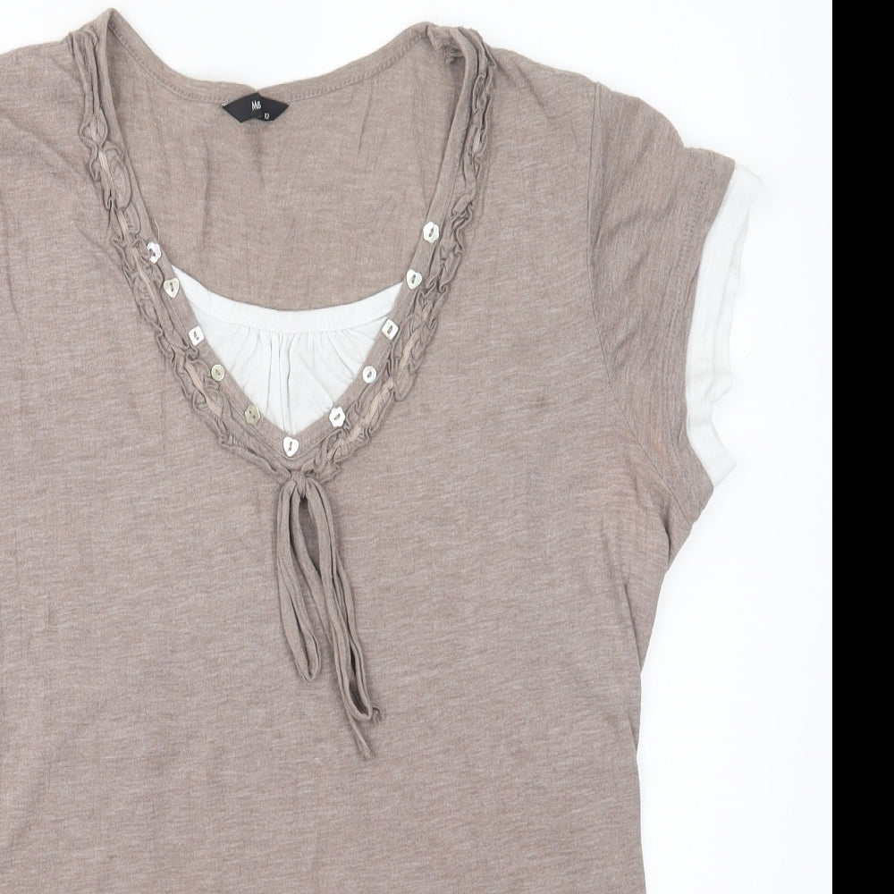 M&Co Womens Brown   Basic T-Shirt Size 12