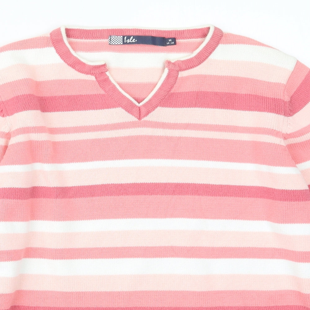 EWM Womens Pink Striped Knit Pullover Jumper Size 14