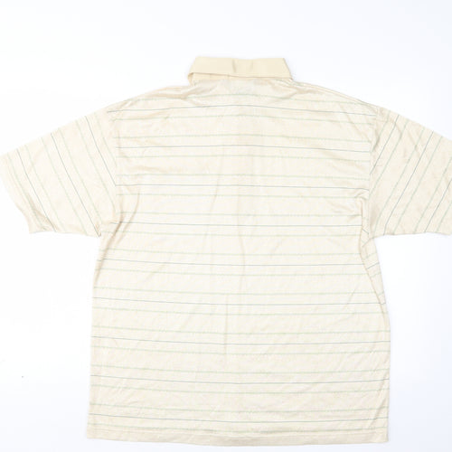 SAVATINI Mens Beige Striped Rayon  Polo Size L