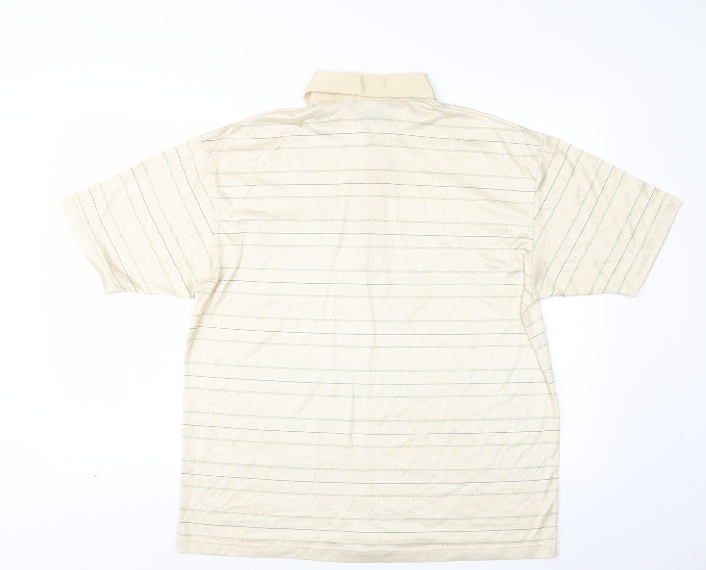SAVATINI Mens Beige Striped Rayon  Polo Size L