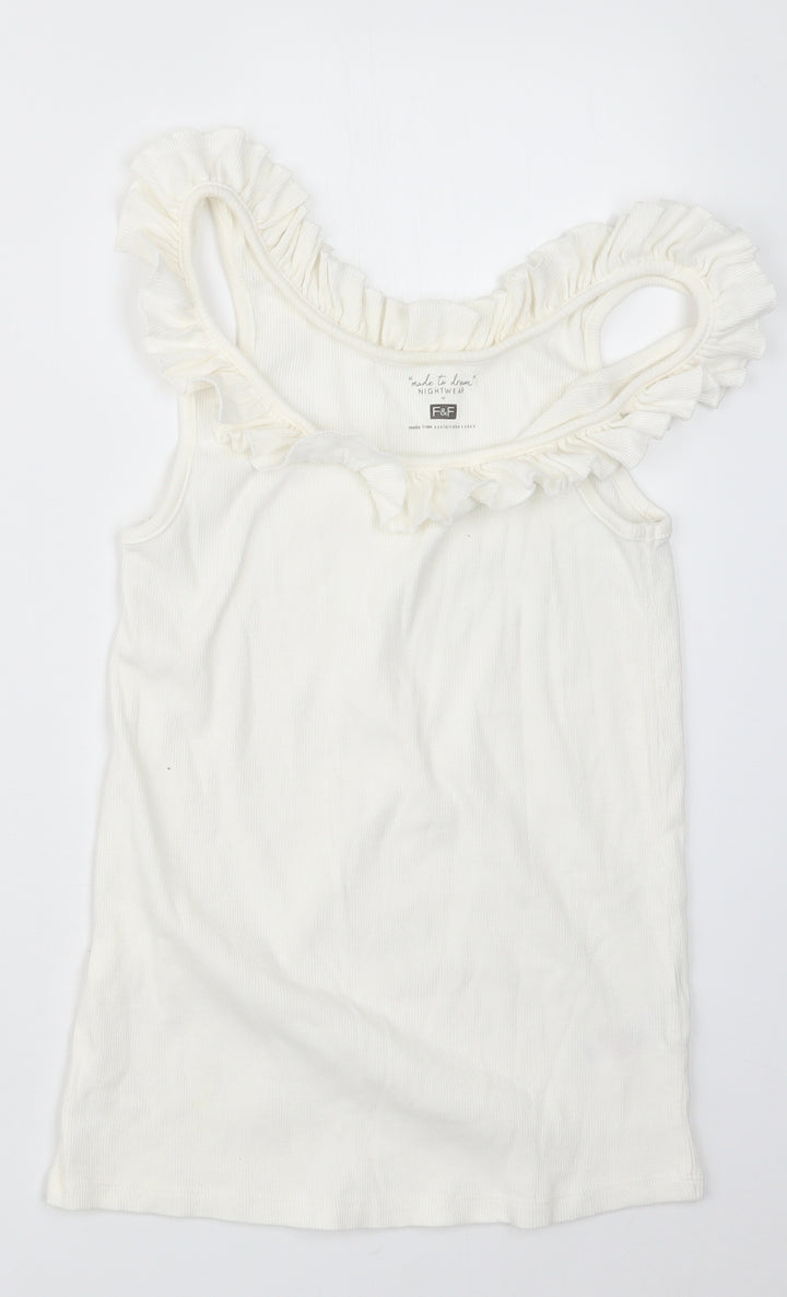 F&F Womens White Geometric Top Pyjama Top Size 8