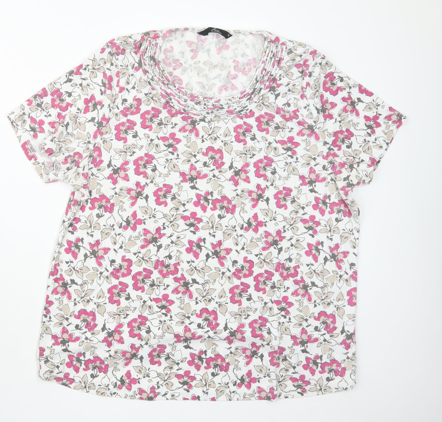BM Womens Pink Floral  Basic T-Shirt Size XL