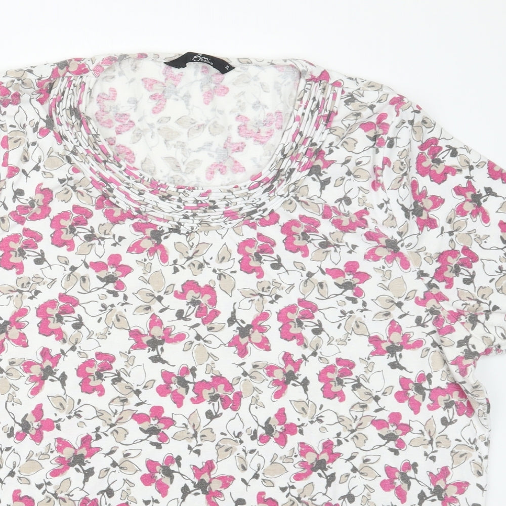 BM Womens Pink Floral  Basic T-Shirt Size XL