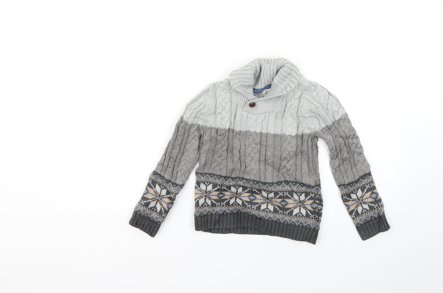 e of m Boys Grey Geometric  Pullover Jumper Size 4-5 Years