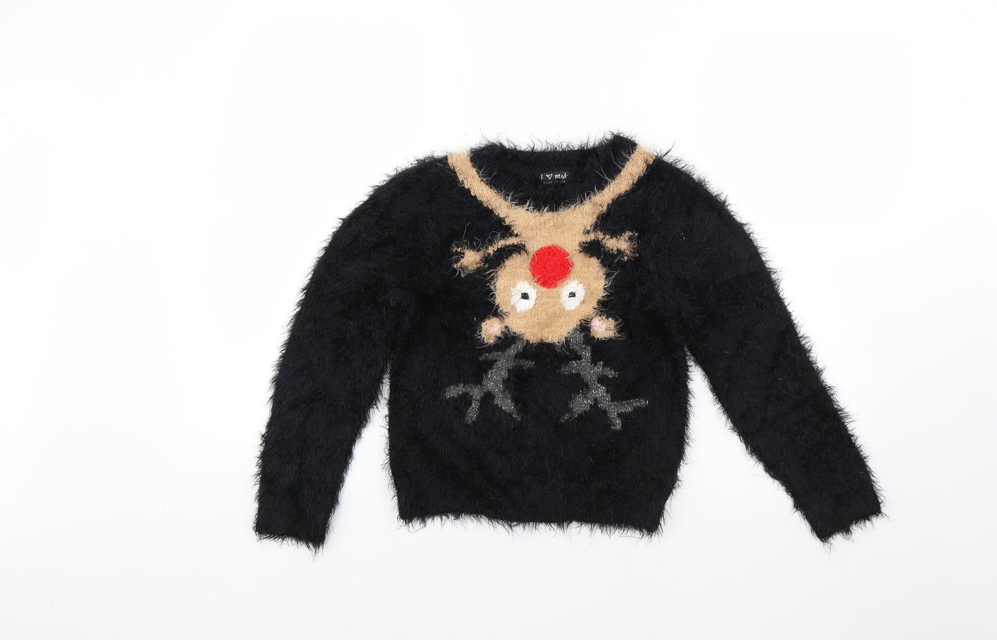 NEXT Girls Black Geometric  Pullover Jumper Size 7-8 Years  - Christmas
