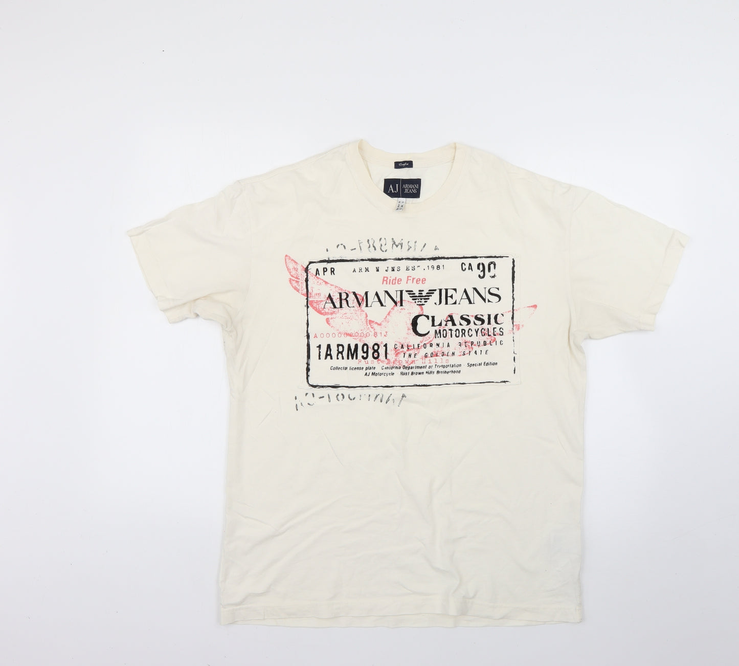 Armani Jeans Mens White Geometric   T-Shirt Size M