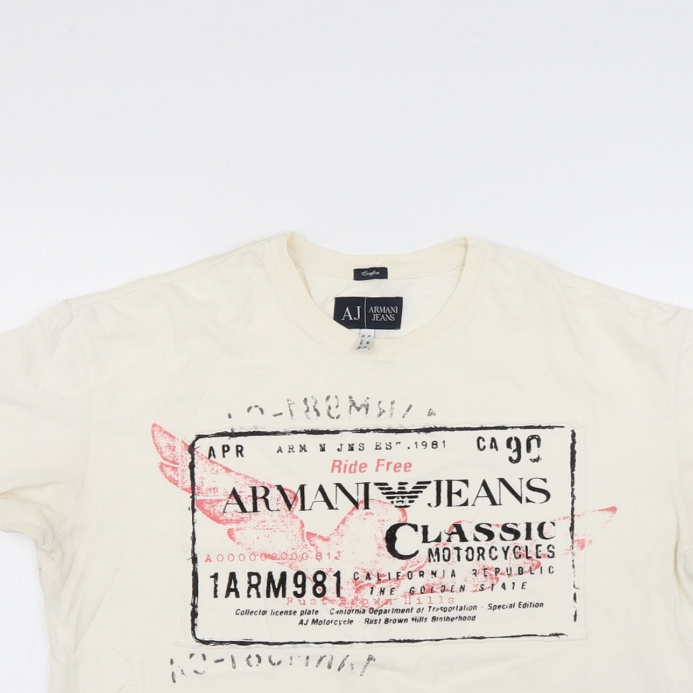 Armani Jeans Mens White Geometric   T-Shirt Size M