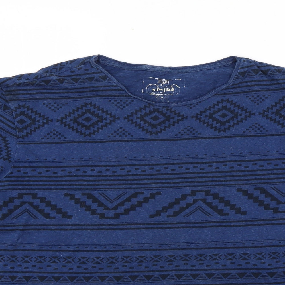 F&F Mens Blue Geometric   T-Shirt Size M