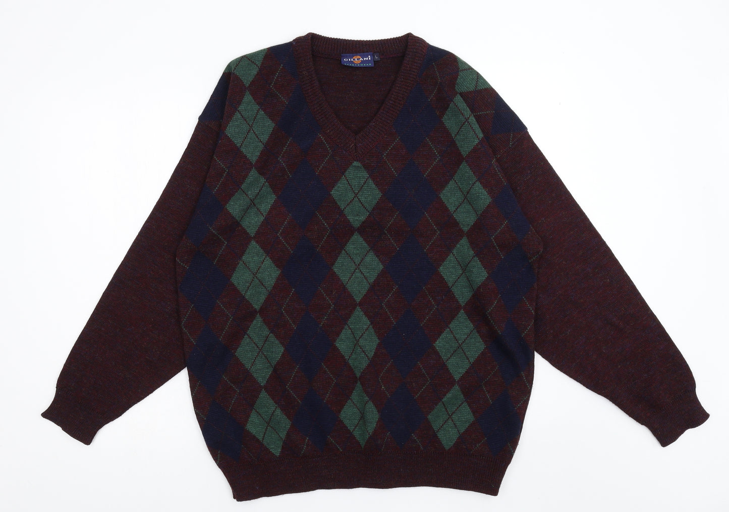 Gilliani Womens Purple Argyle/Diamond Knit Pullover Jumper Size L