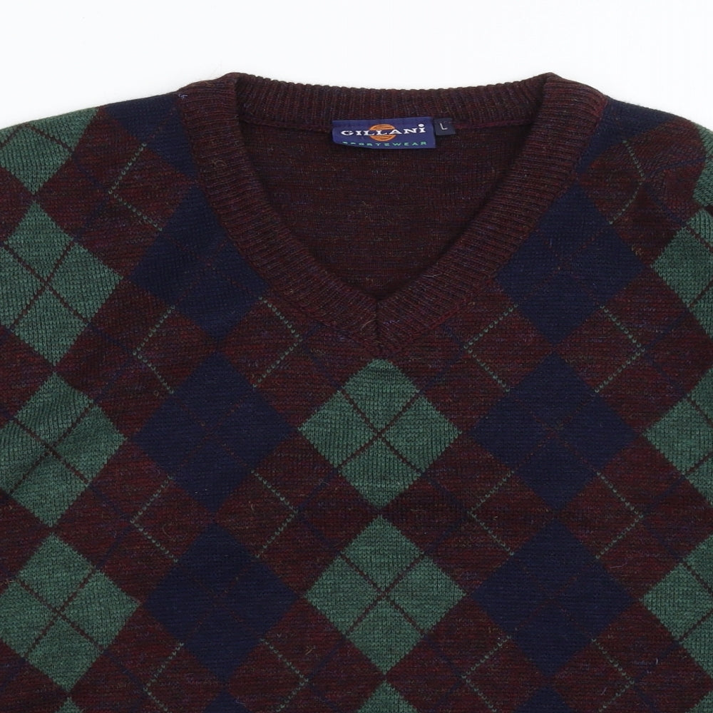Gilliani Womens Purple Argyle/Diamond Knit Pullover Jumper Size L