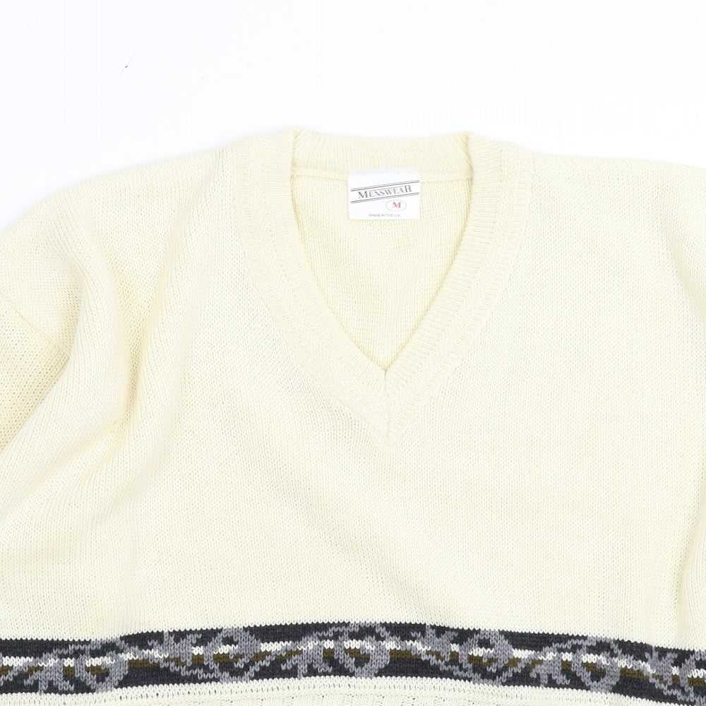 Menswear Mens Ivory Striped Knit Pullover Jumper Size M