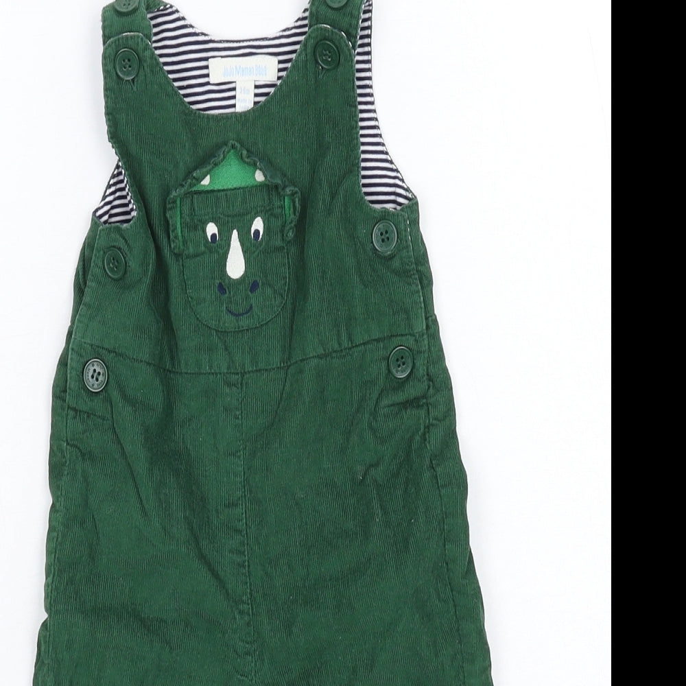 JoJo Maman Bébé Boys Green  Corduroy Dungaree One-Piece Size 3-6 Months  - Triceratops