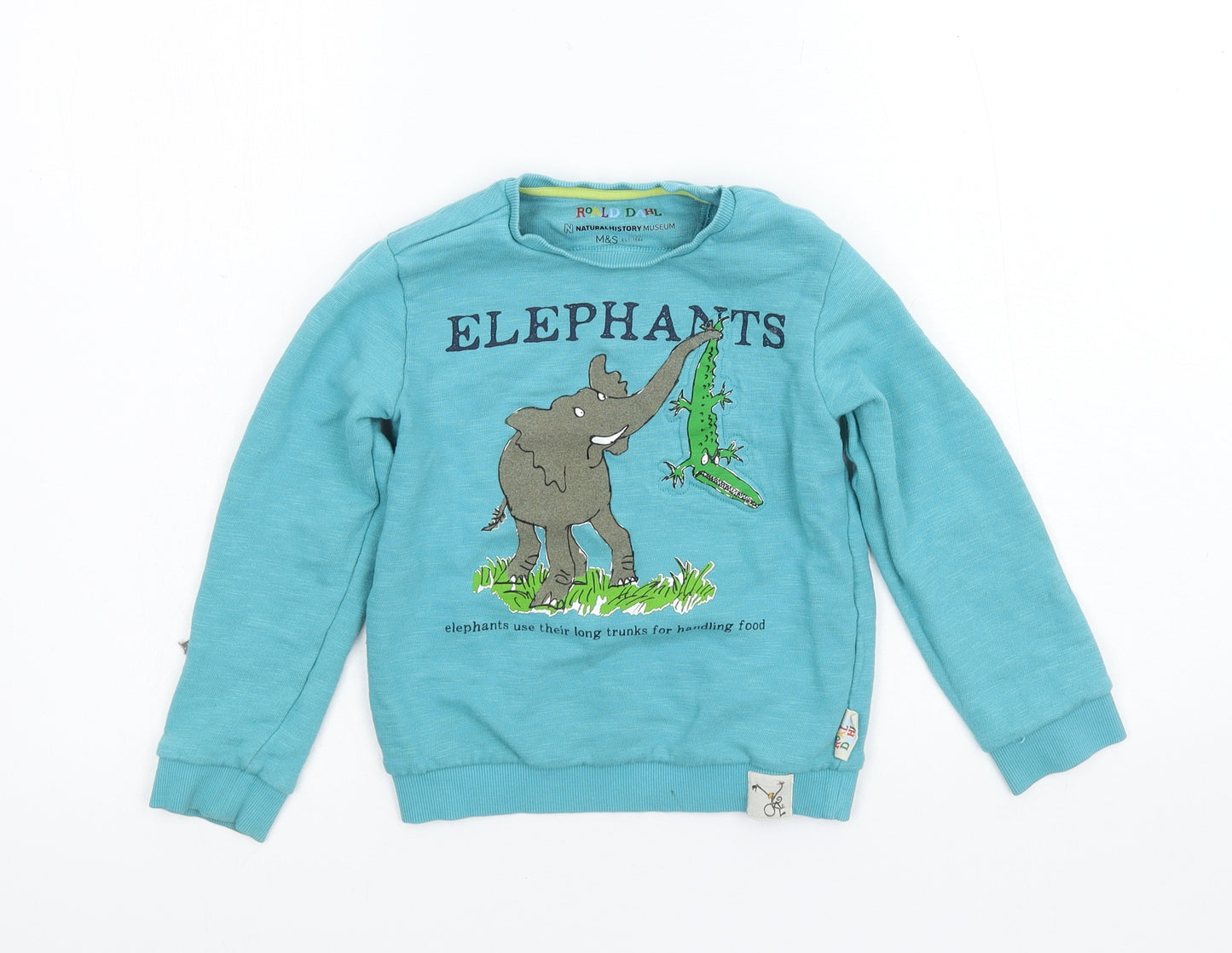 Marks and Spencer Boys Beige Batik Jersey Pullover Sweatshirt Size 4-5 Years  - Elephants