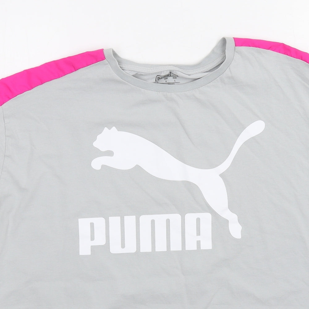 PUMA Womens Grey  Jersey Basic T-Shirt Size L