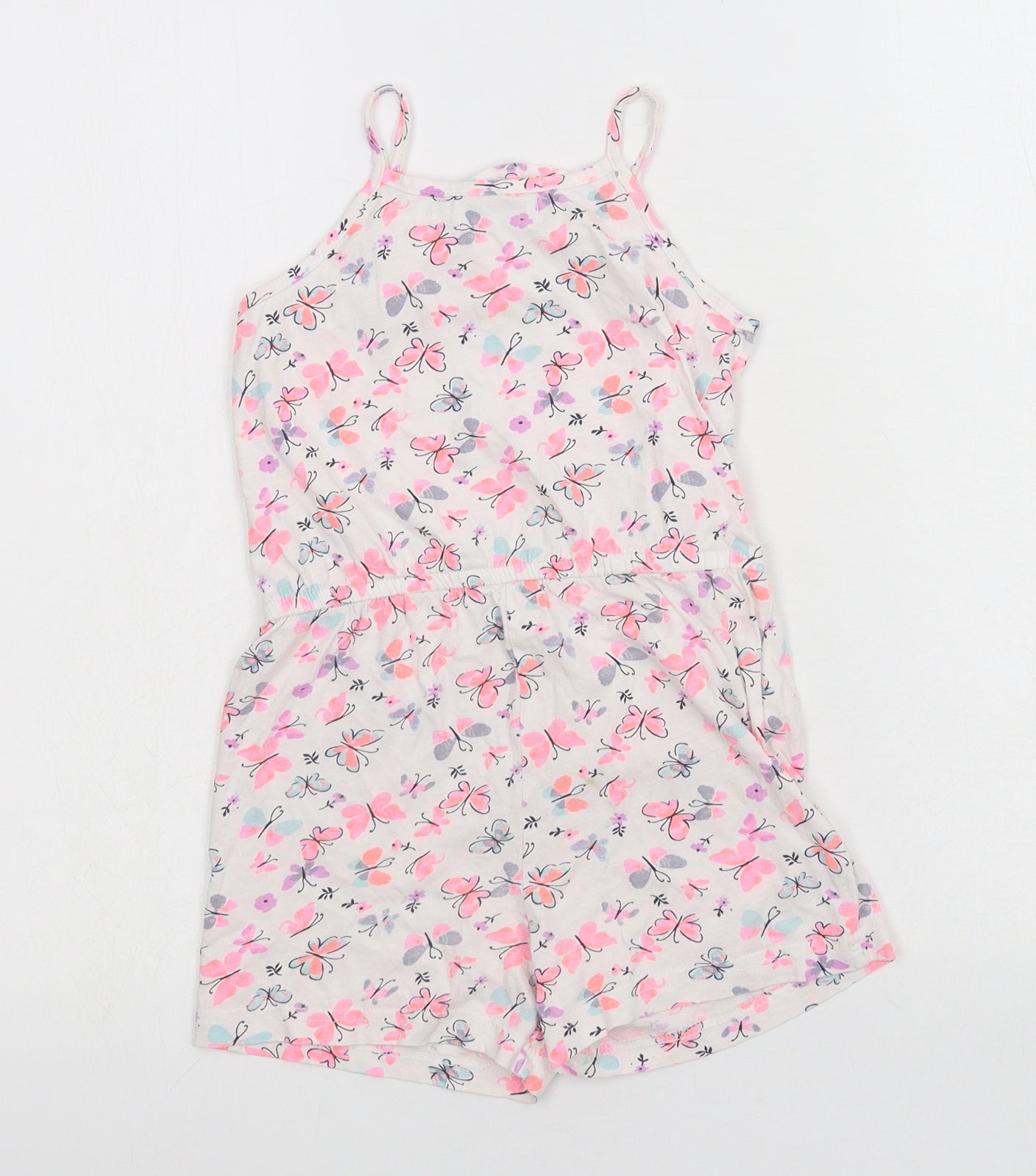 Primark Girls White Floral  Playsuit One-Piece Size 6-7 Years