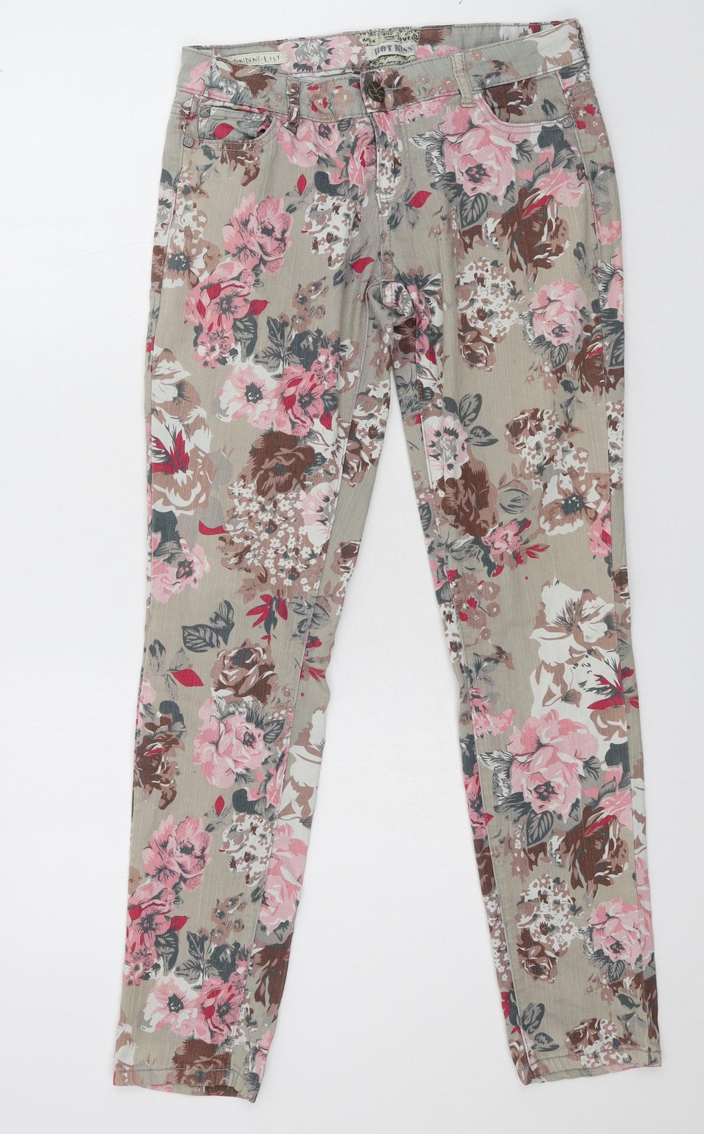 Hot Kiss Womens Grey Floral Denim Cropped Jeans Size 32 in L30 in