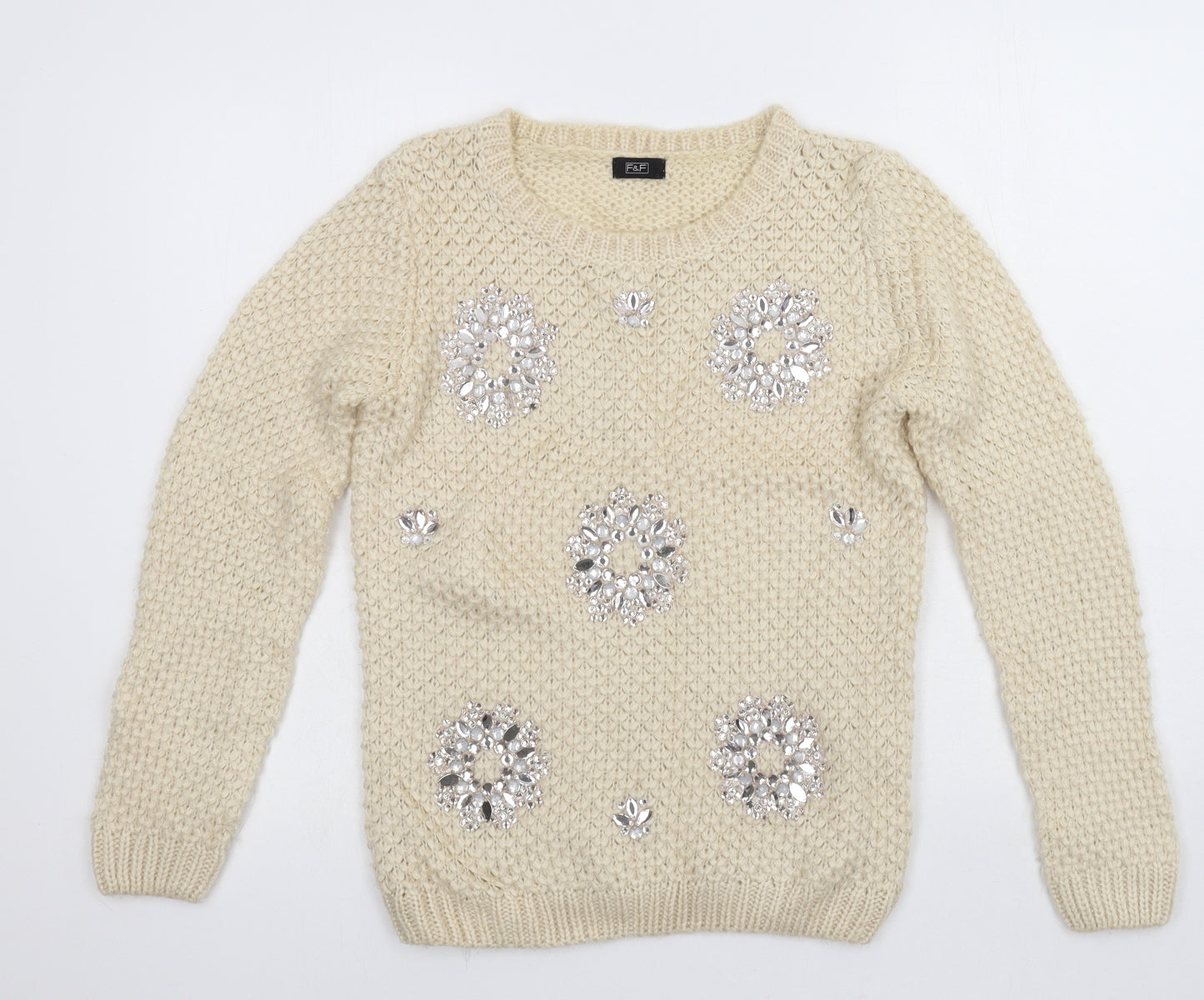 F&F Womens Ivory  Knit Pullover Jumper Size 12