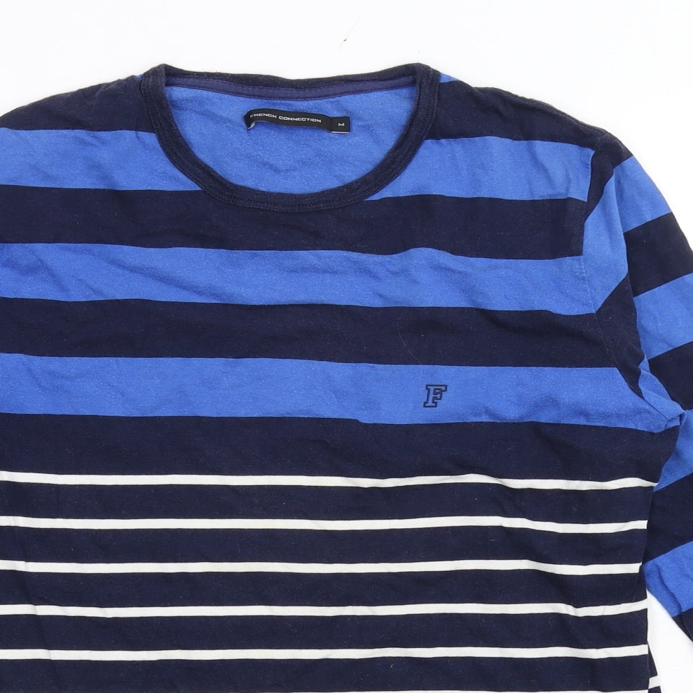 French Connection Mens Blue Striped Jersey  T-Shirt Size M