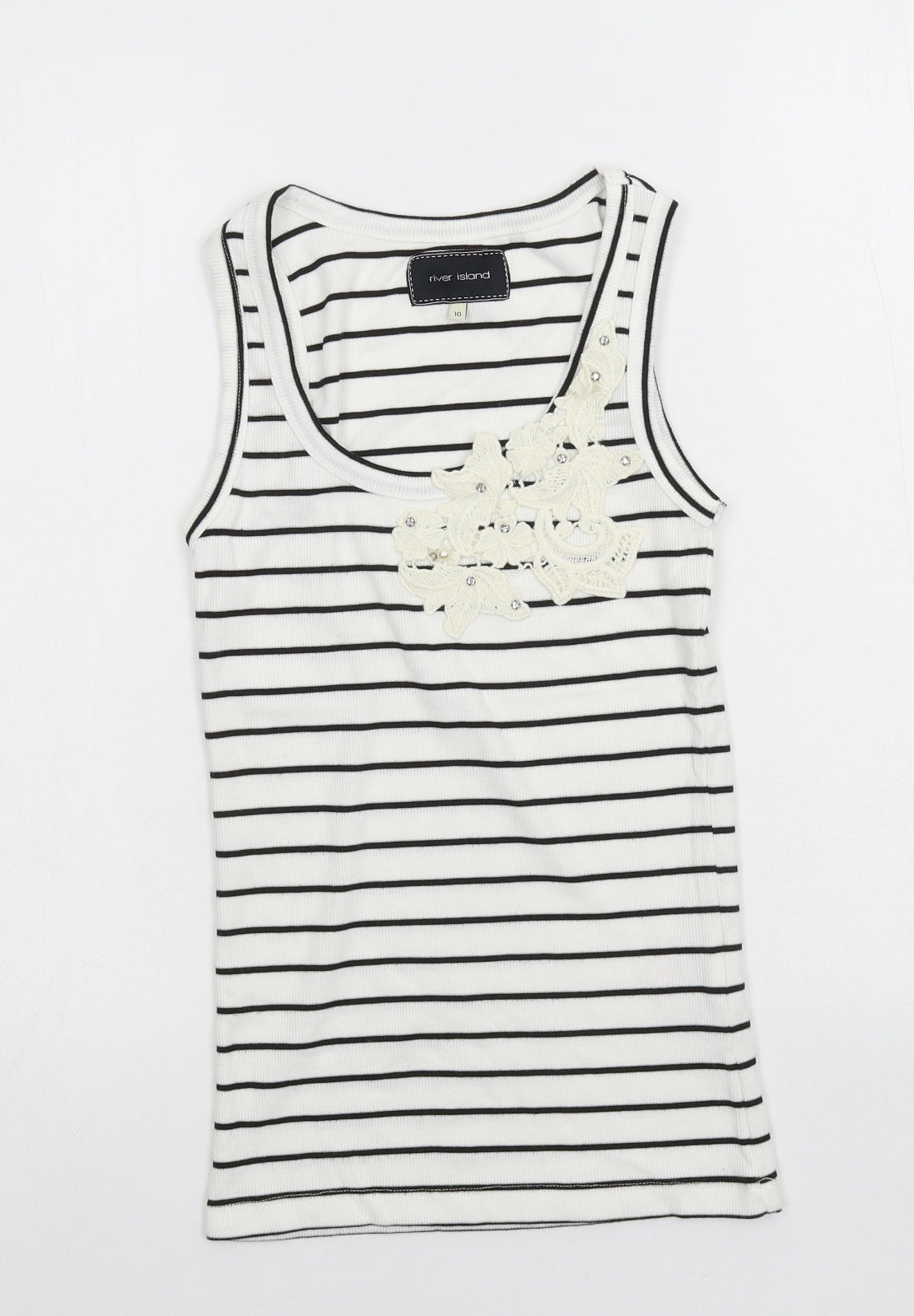River Island Womens White Striped Jersey Basic Tank Size 10