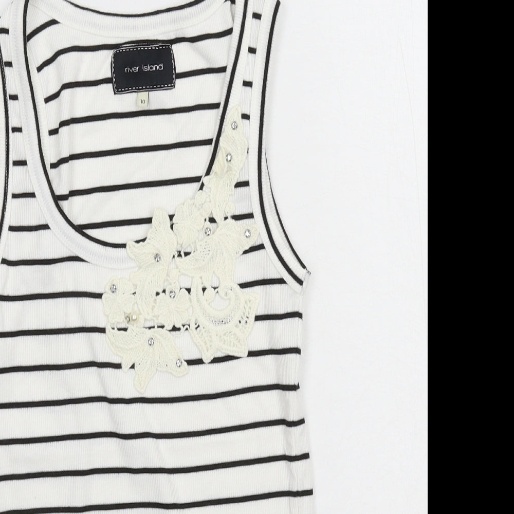 River Island Womens White Striped Jersey Basic Tank Size 10