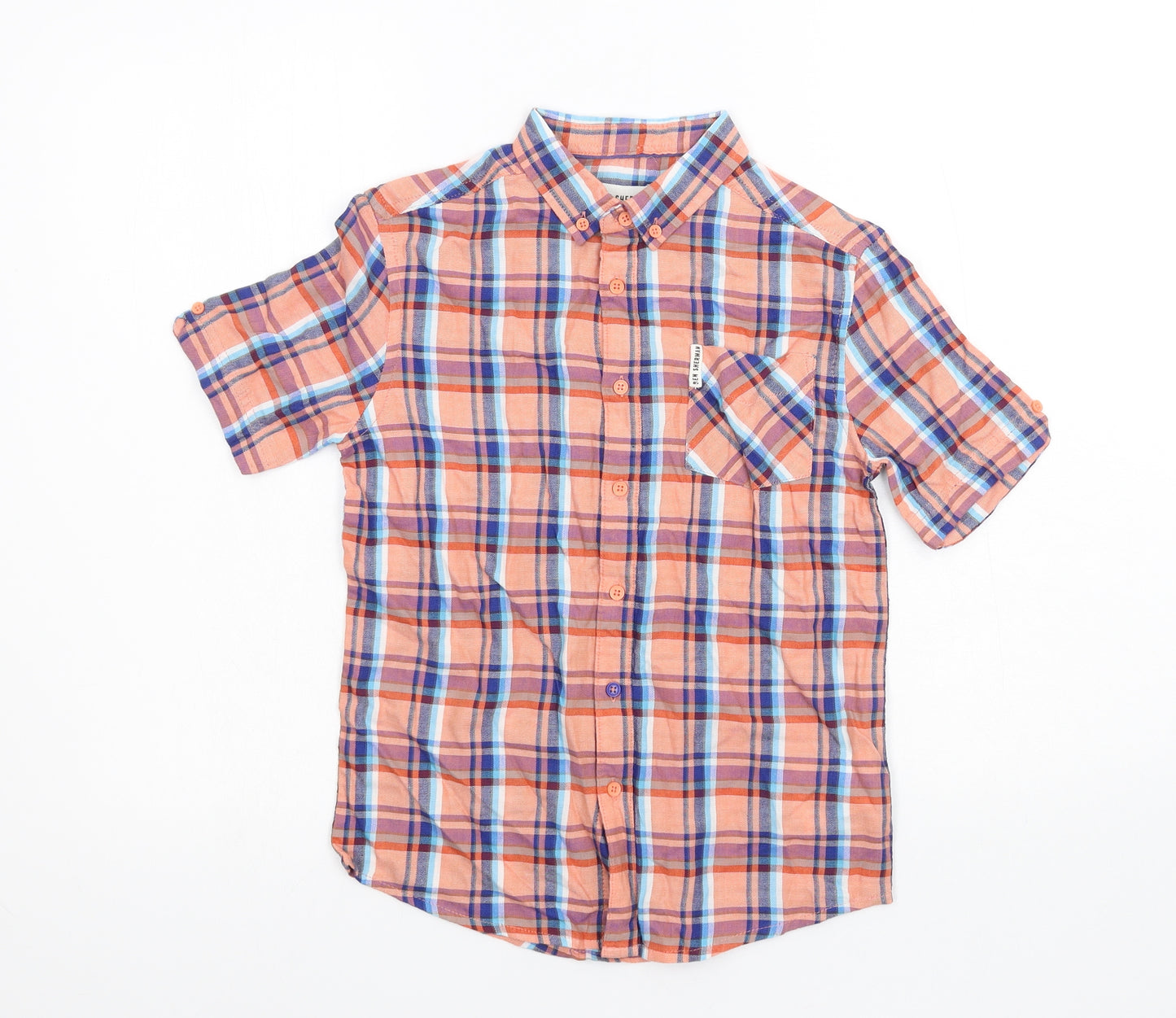 Ben Sherman Boys Orange Plaid  Basic Button-Up Size 10-11 Years