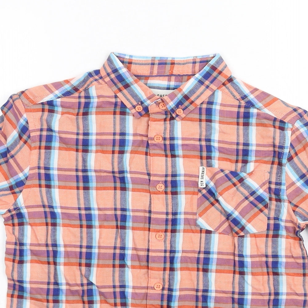 Ben Sherman Boys Orange Plaid  Basic Button-Up Size 10-11 Years