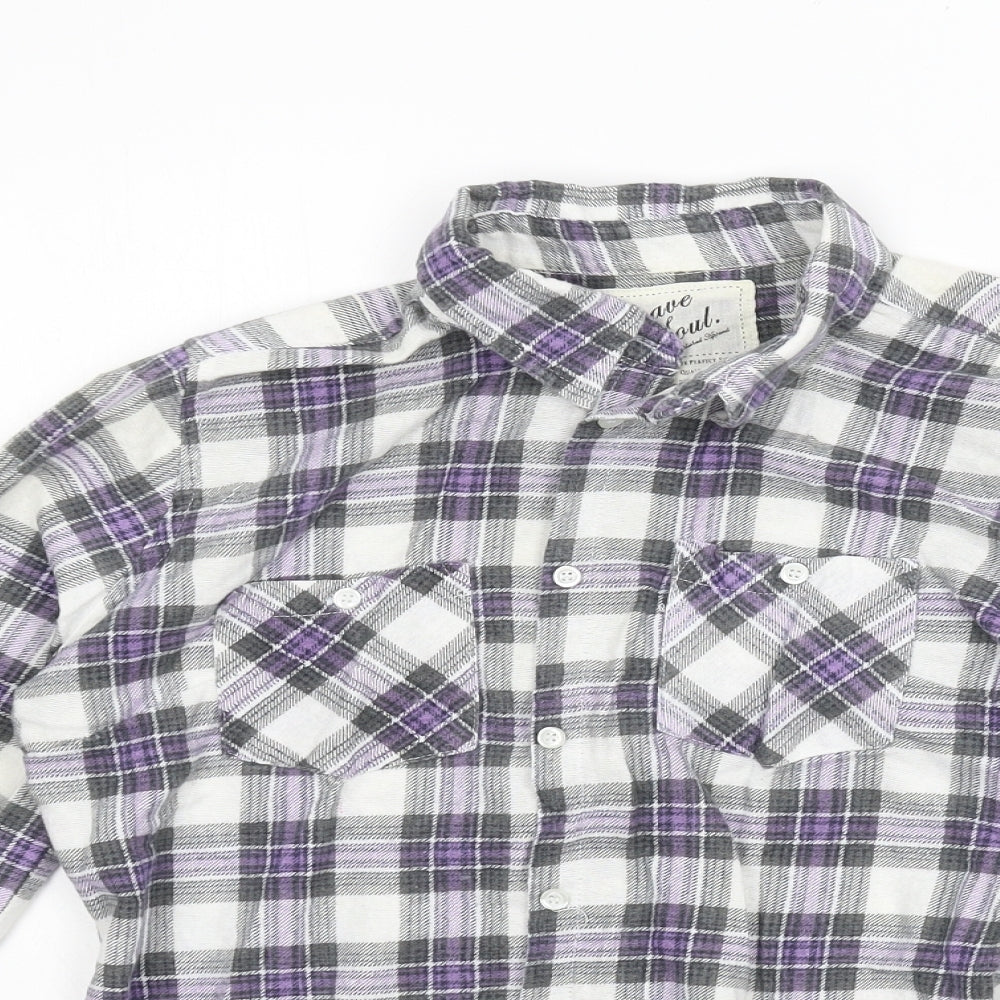 Brave Soul Womens White Plaid  Basic Button-Up Size M