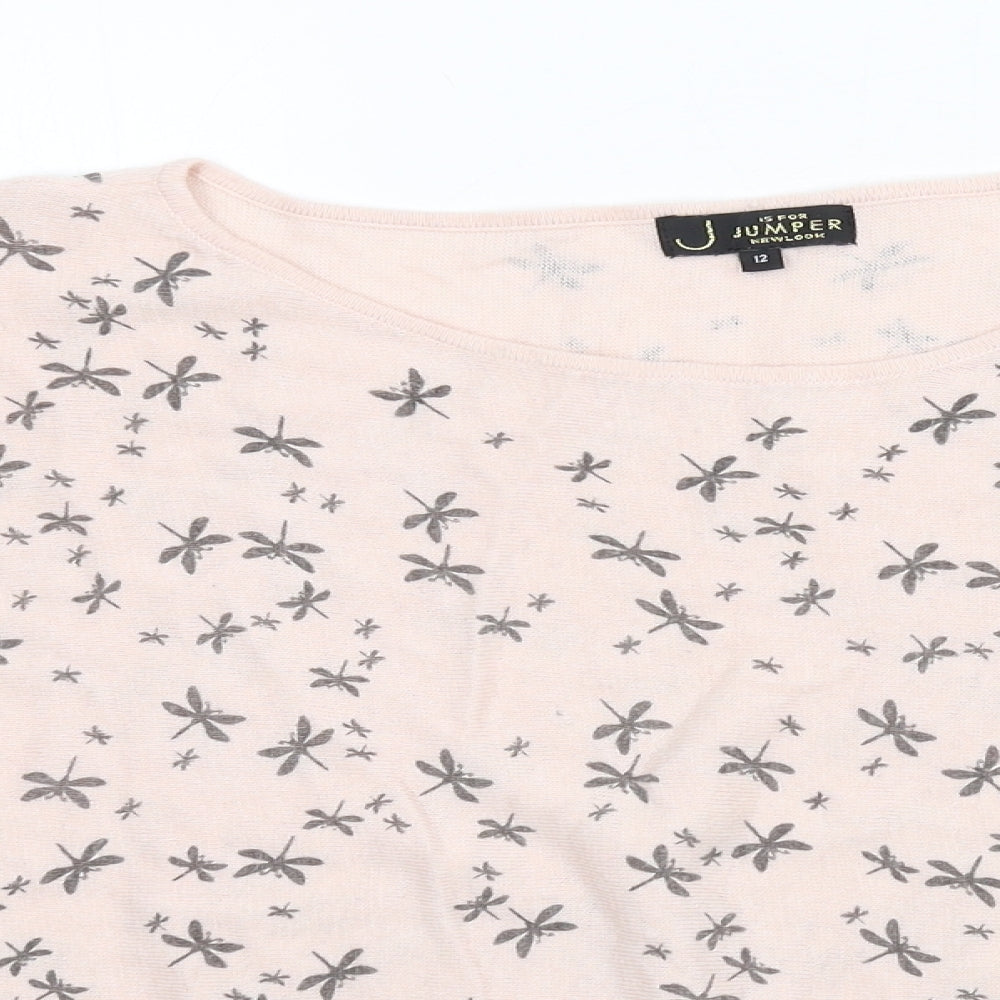 New Look Womens Pink Geometric Knit Pullover Jumper Size 12  - Dragonfly