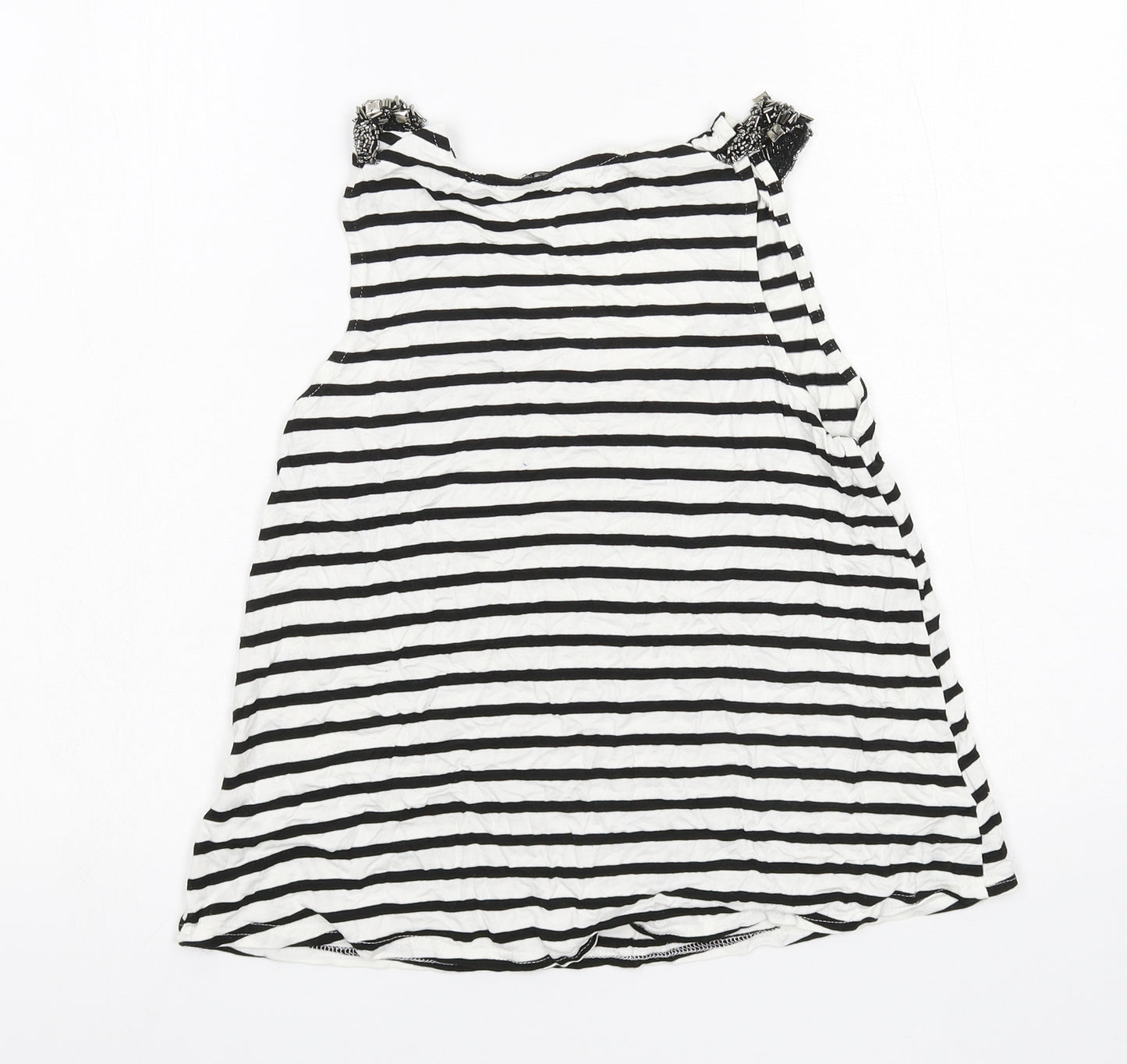 New Look Womens White Striped Jersey Basic Tank Size 12