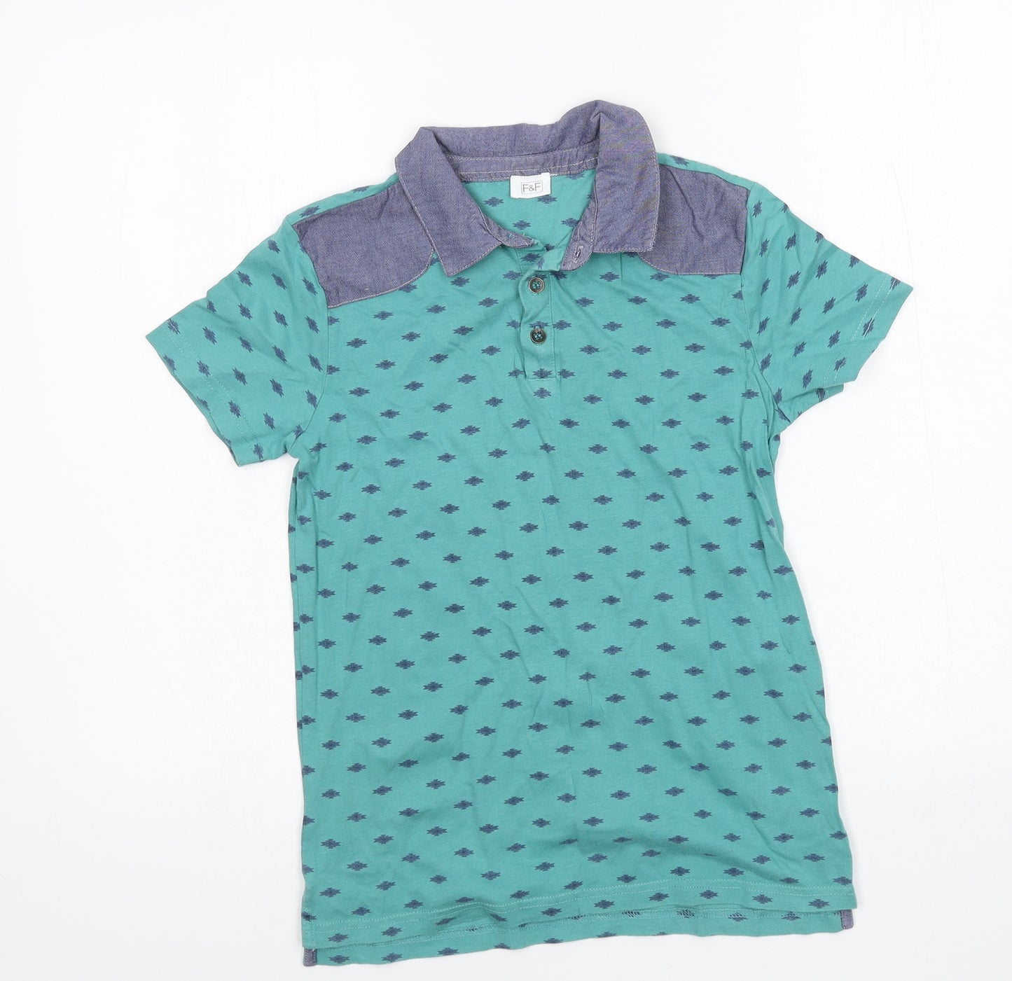 F&F Boys Blue Geometric Jersey Basic T-Shirt Size 10-11 Years